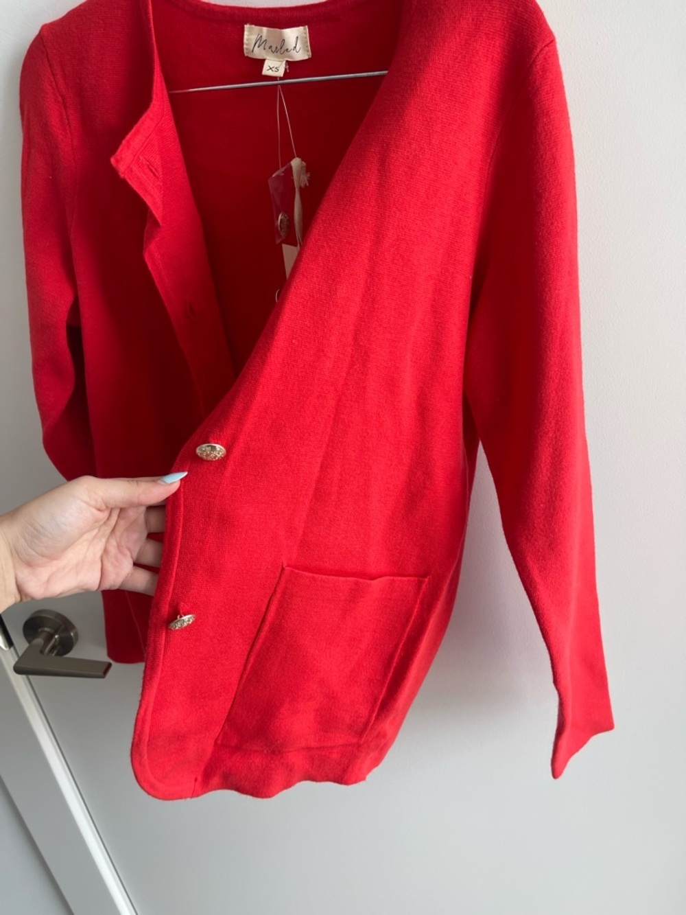 Marled Red Women's Cardigan Jacket - Classic Button Front - Picture 6 of 6